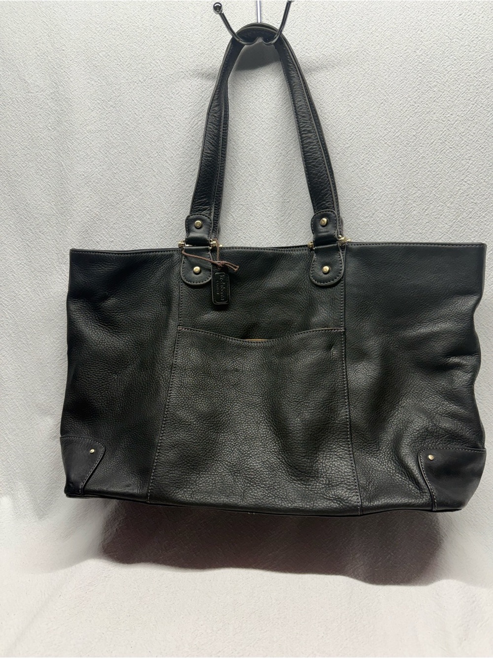 Timeless Black Leather Tote Hobo Bag Satchel Purse Classic Faux Suede Lining Mod - Picture 1 of 9